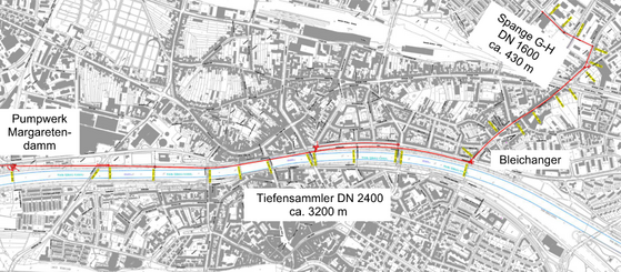 Geplante Trassenführung des Tiefensammlers Bamberg-Ost (Quelle: Stadt Bamberg, Beschlussvorlage VO/2024/7679-BS)